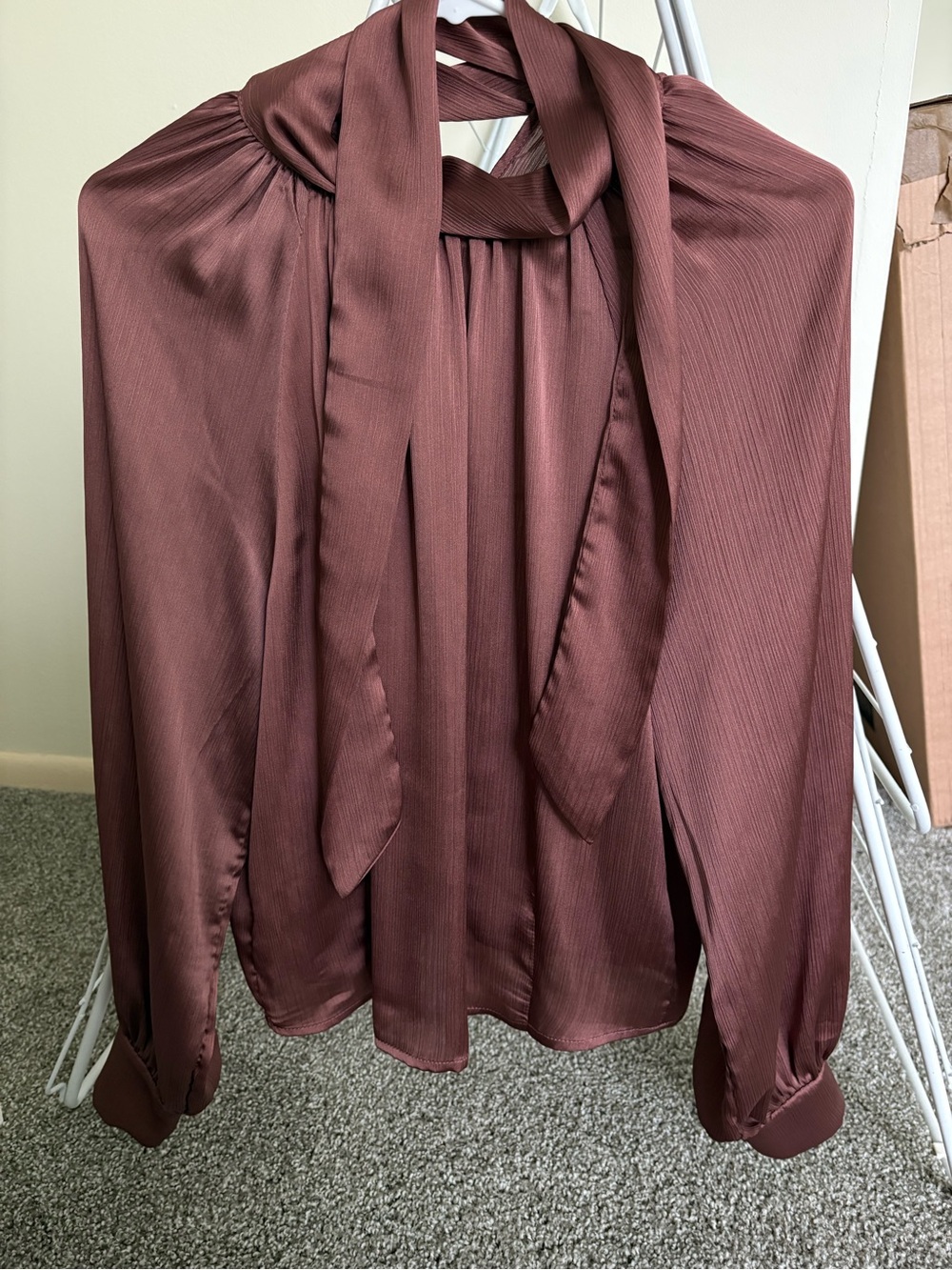 SHEIN Mauve Tie-Neck Satin Blouse